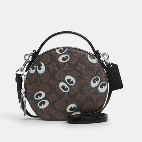 NWT Canteen Crossbody Signature Canvas Graphic Halloween Eyes Purse Bag Leather - Picture 1 of 12